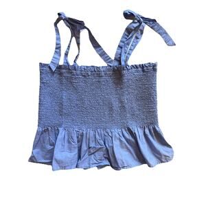 J.Crew Crop Top Women's XL Tank Ruffled Peplum Smocked Cotton Blue Baby doll